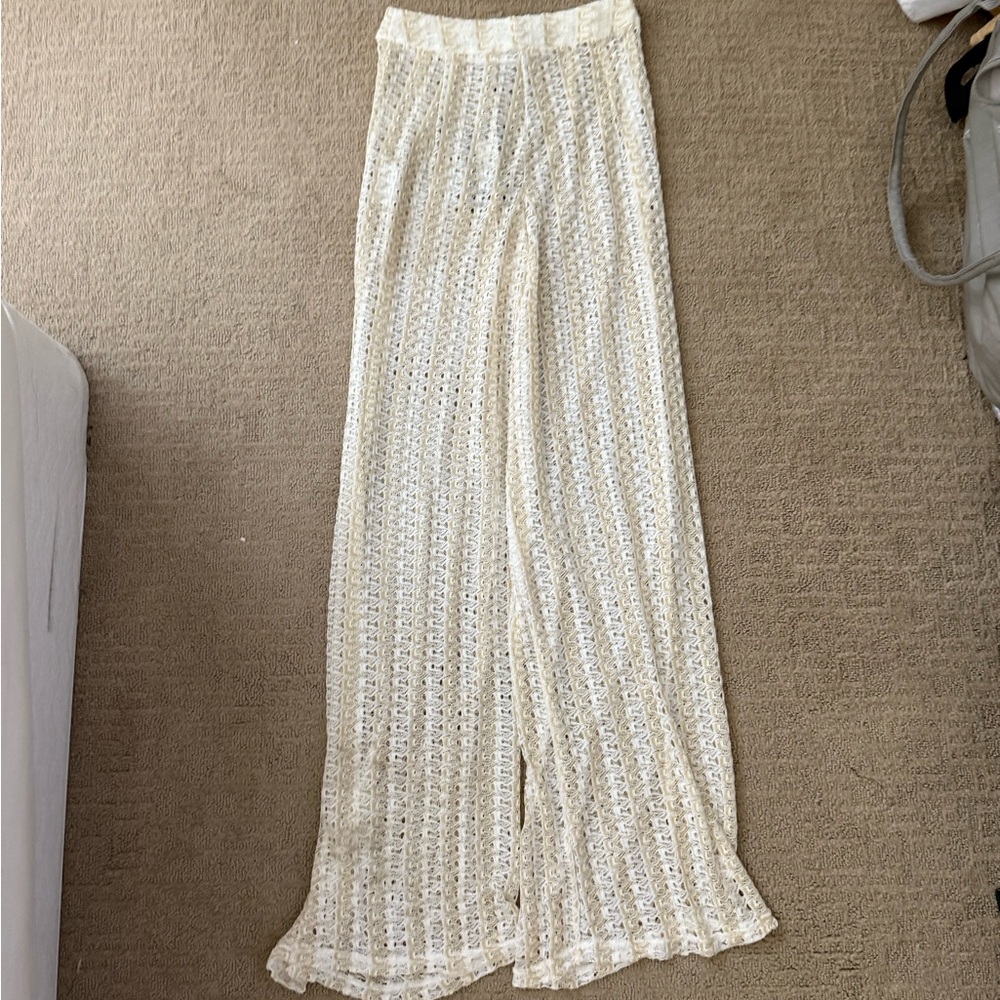 PrettyLittleThing Beige Crochet Sheer Pants